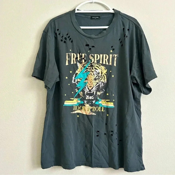 Boutique Tops - Oversizeded Distressed Graphic Tee size S/M